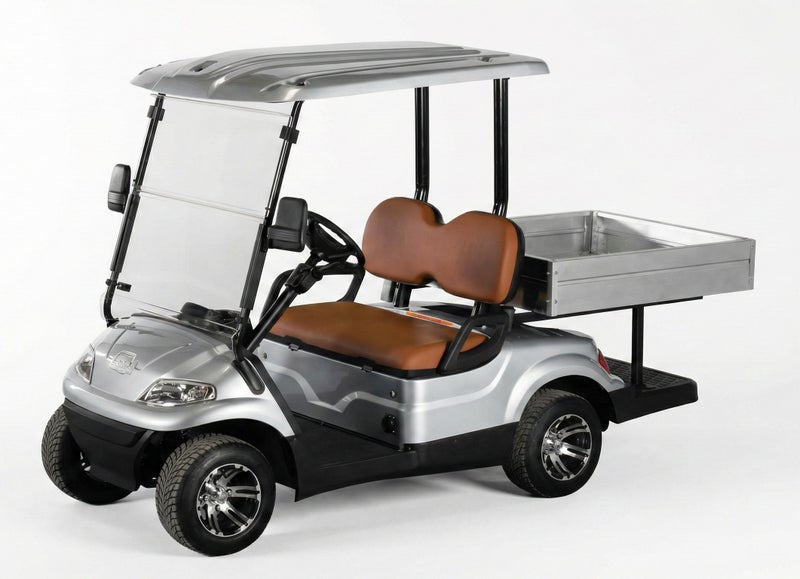 EPIC 2+Short Cargo Non-Lifted Electric Golf Cart with Lithium Battery 105Ah & Standard Tires  | Utility LSEV (Silver) - Image 1